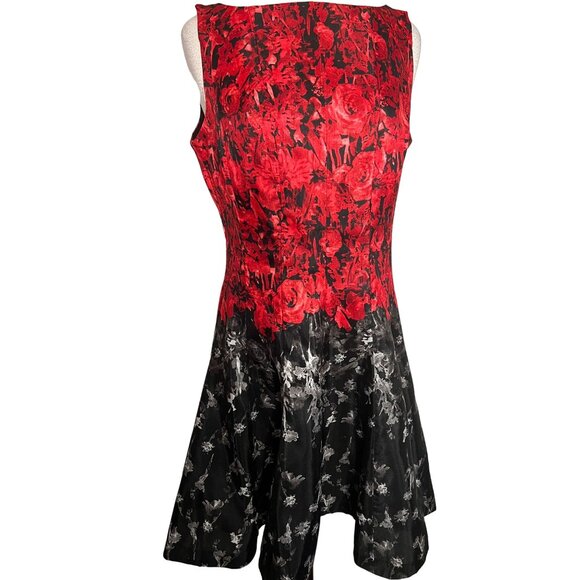 CB established 1962 size 12 fit n flare dress red black midi  party Fun - Picture 1 of 12